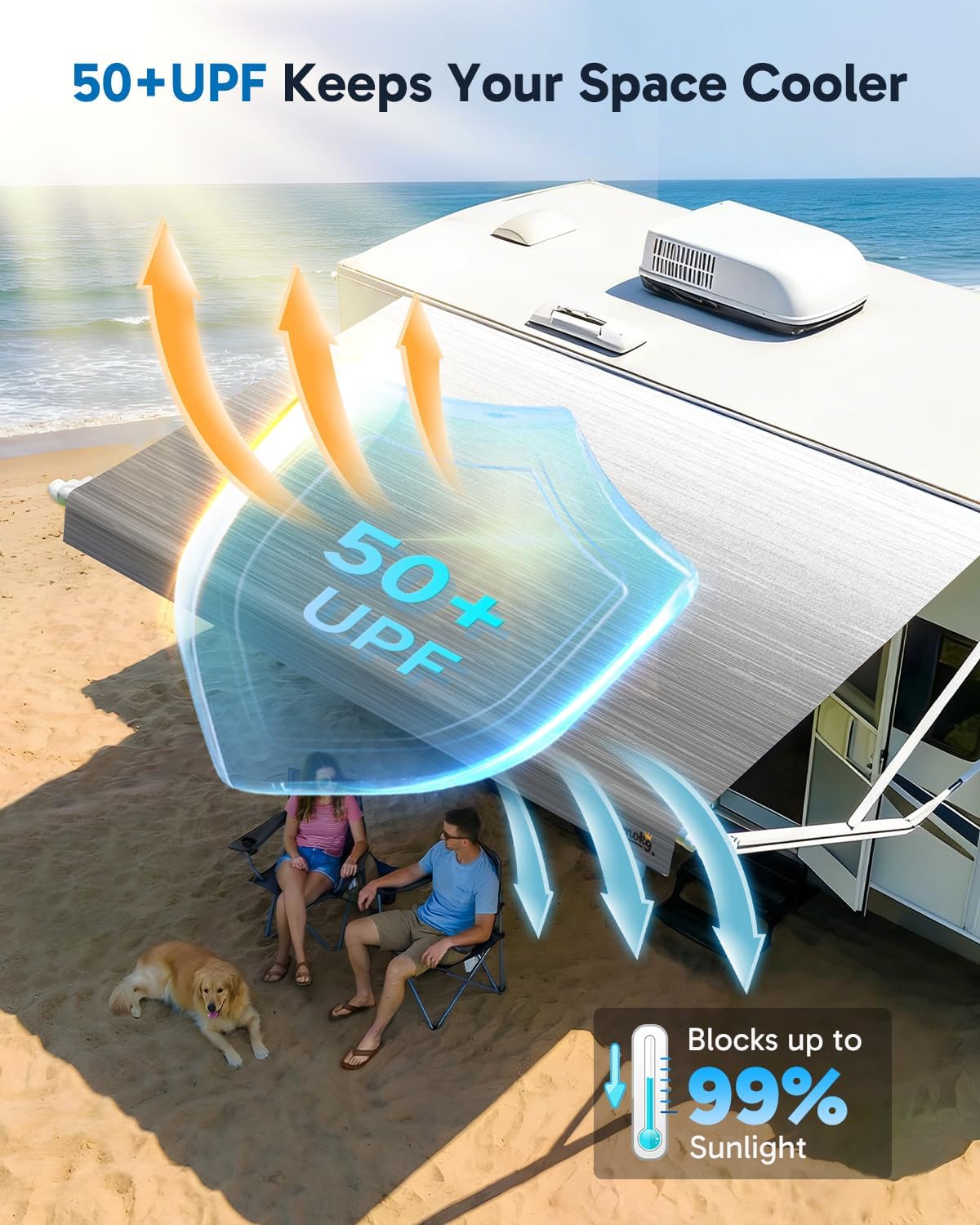 Thumbnail 2 de RV Awning Fabric Replacement (Graphite Gray) 19.5oz Heavy-Duty Vinyl Awning, Heat-Sealed Seamless DIY Canopy (14FT Fabric 13'2")