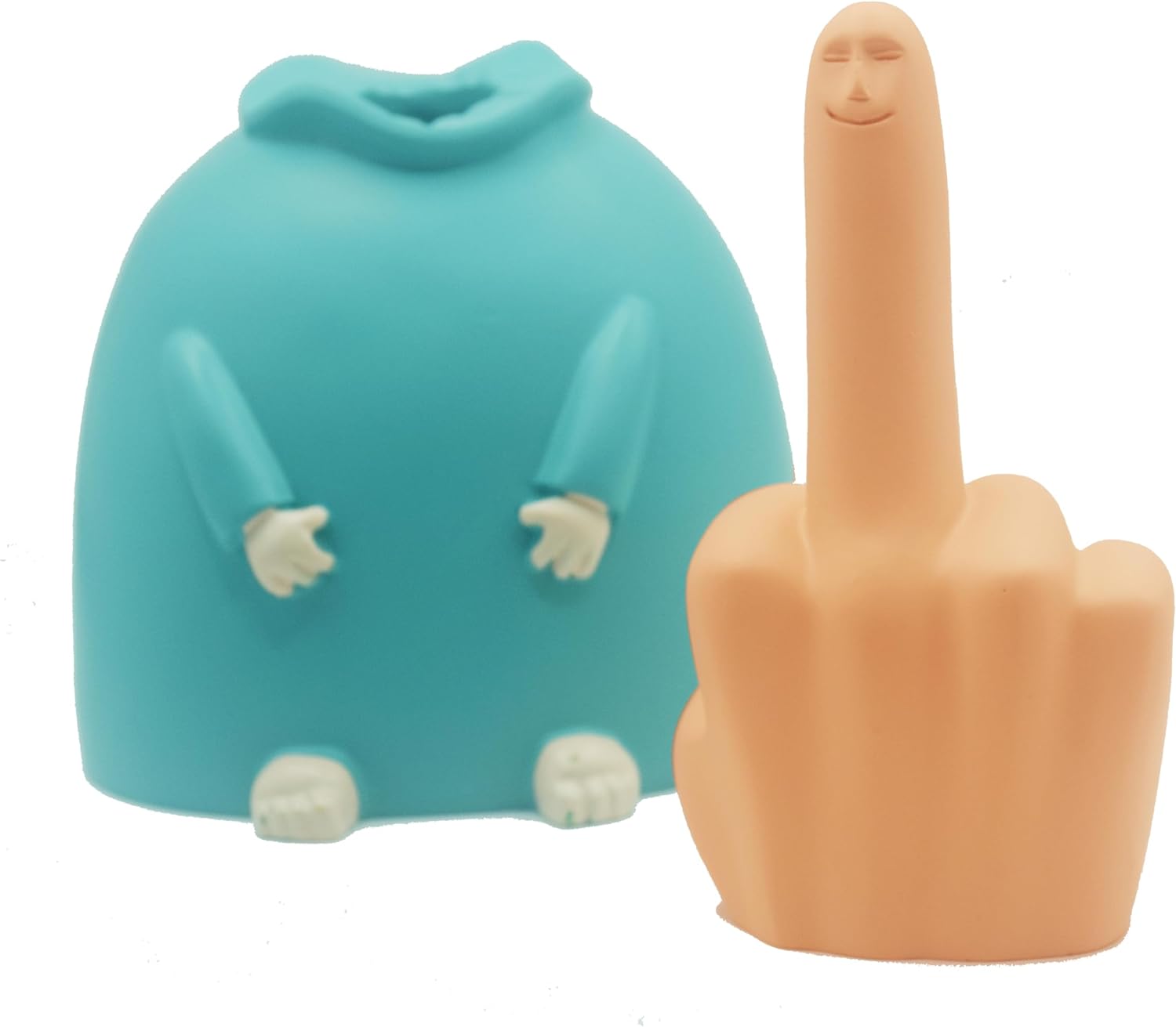 Thumbnail 2 de Junwait Statue humoristique souriante en résine – bonhomme et doigt d’honneur pour table, étagère ou bureau