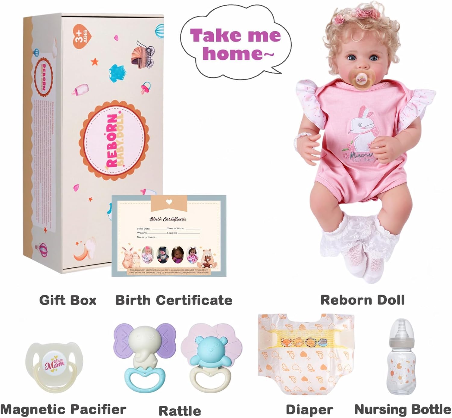 Thumbnail 6 de JIZHI Reborn Girl 17-Inch Realistic Baby Doll with Soft Cloth Body and Hand Rooted Hair