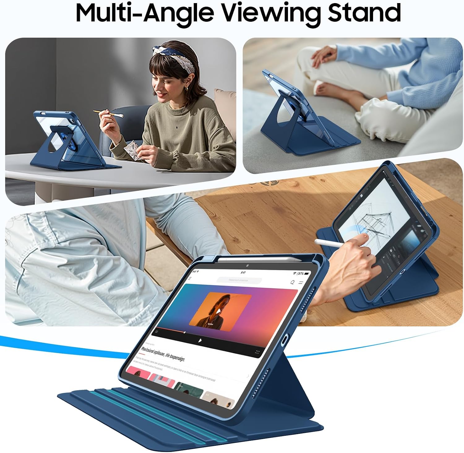 Thumbnail 4 de FINTIE Rotierende Hülle für iPad A16 11/10. Gen blau