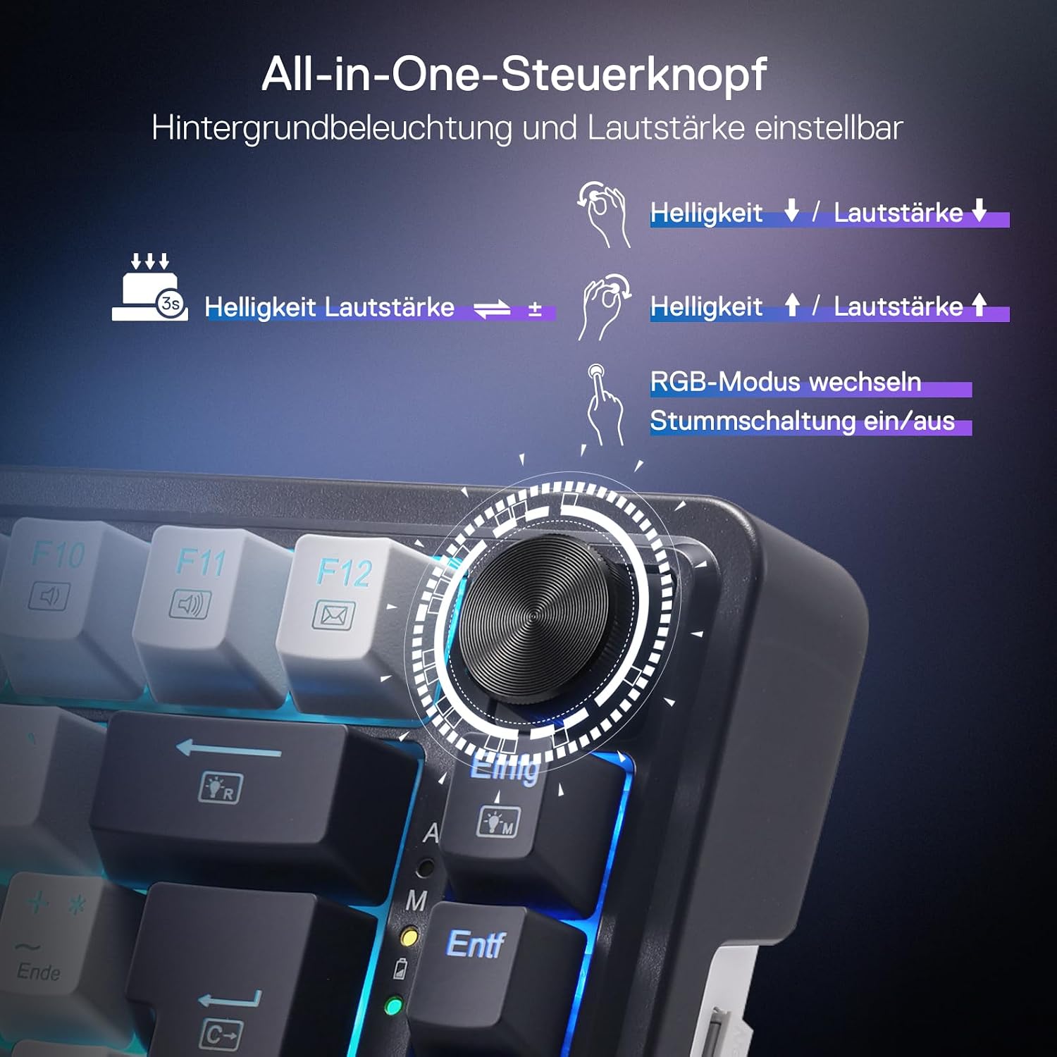 Detalle 2 de Redragon K673 PRO kabellose QWERTZ-Gaming-Tastatur (75% / 82 Tasten) mit Hot-Swap und Tri-Mode