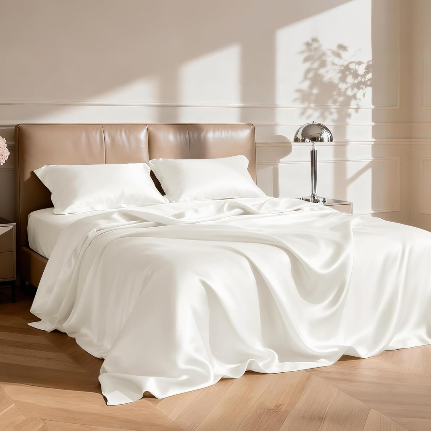 Detalle 2 de Love's cabin C-USA23A1PJTC91FU-1 Satin Full Sheet Set, Ivory, 15-Inch Pocket