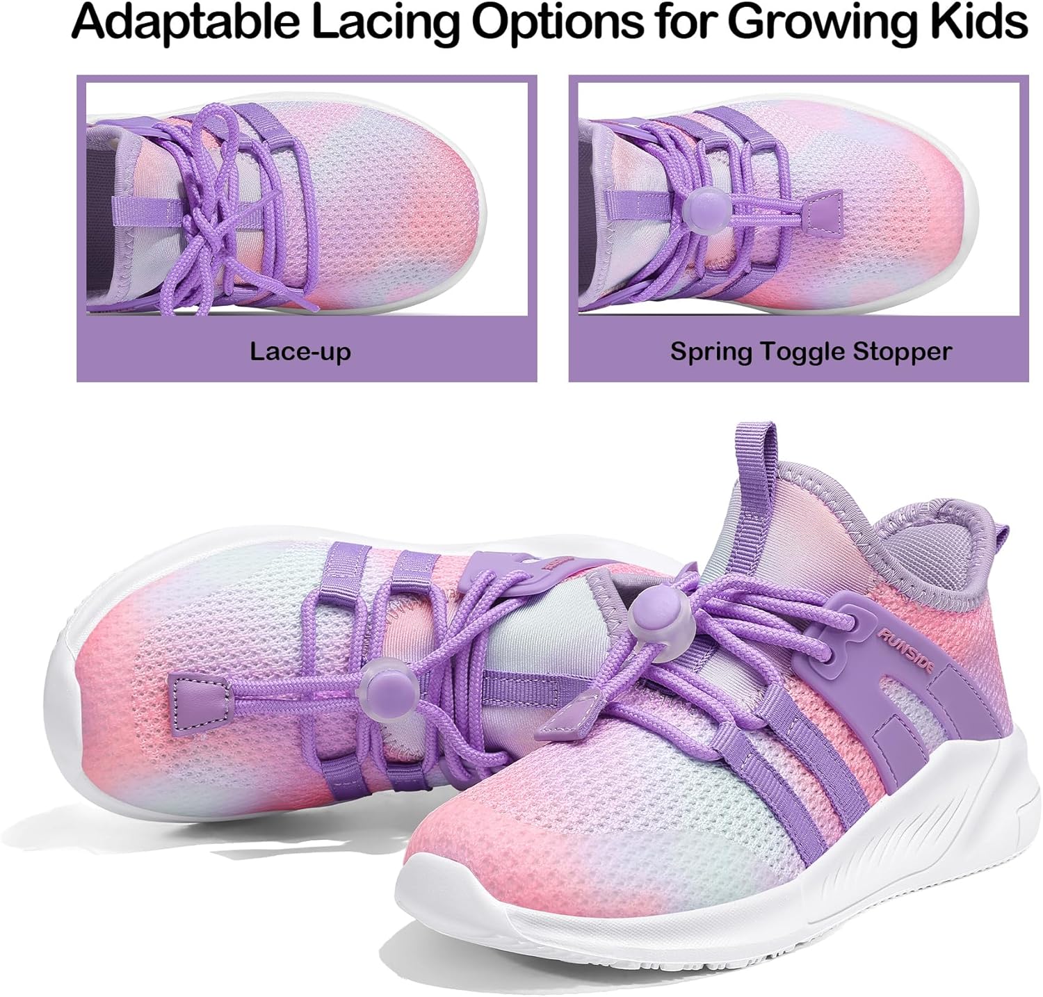 Thumbnail 2 de RUNSIDE Girls Lightweight Tennis Shoes for Kids (Lace-Up, Slip-Resistant) for Running & Walking