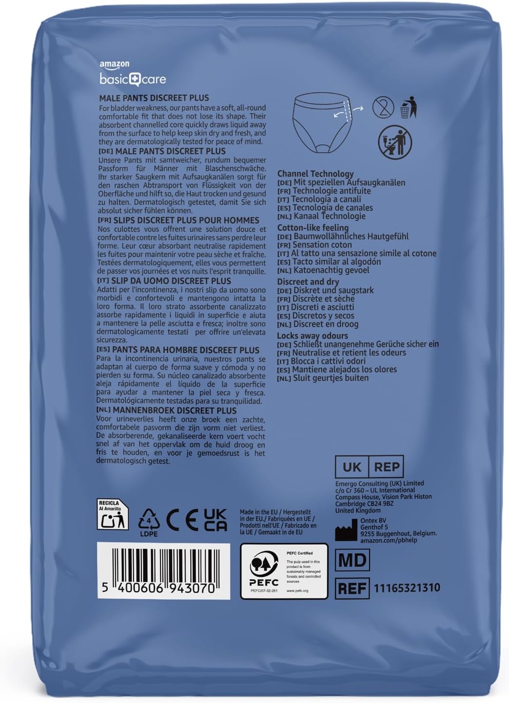 Thumbnail 1 de Amazon Basic Care Men Pants Plus Large — 40 Count (4 x 10) in Blue