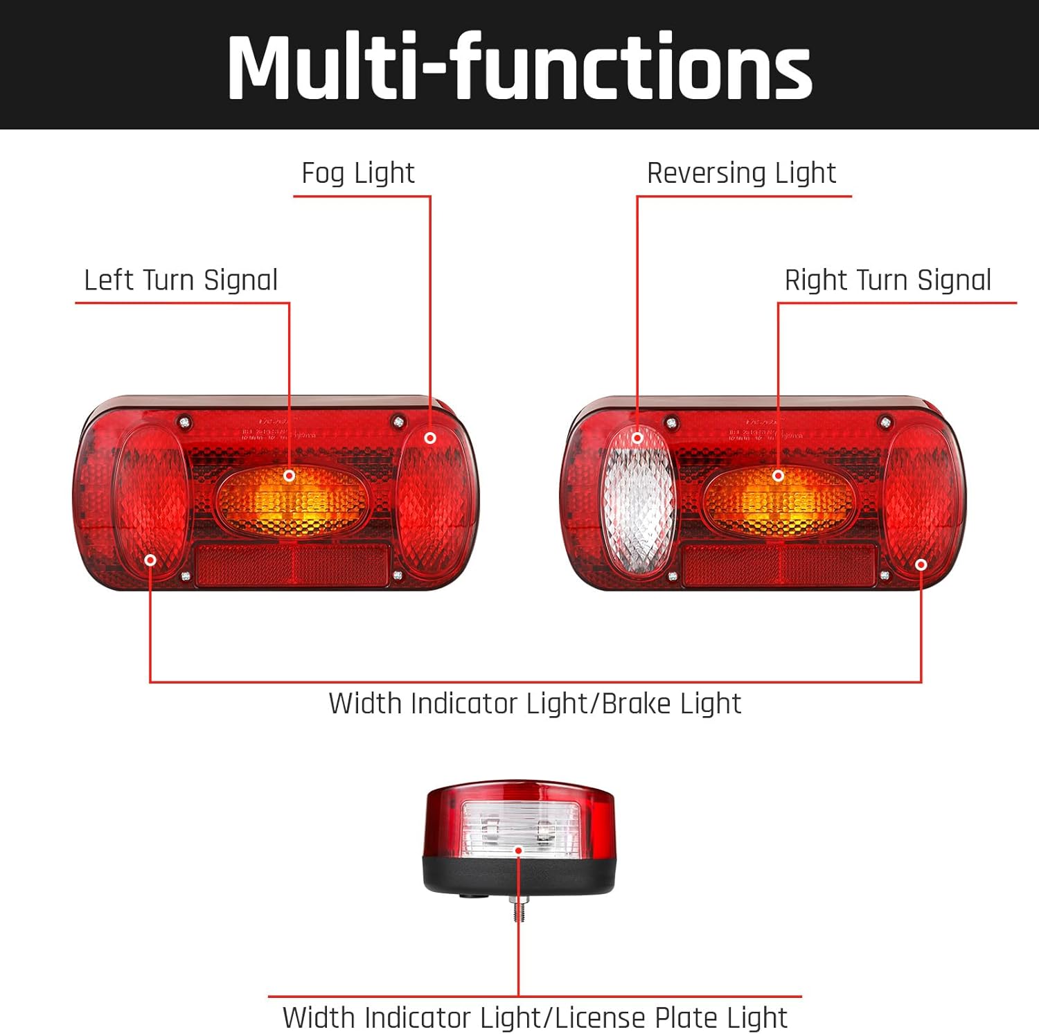 Thumbnail 3 de TLGREEN set fanali posteriori per rimorchio a 13 poli, 12 V, con 6 funzioni e cavi da 5,5 m (omologati)