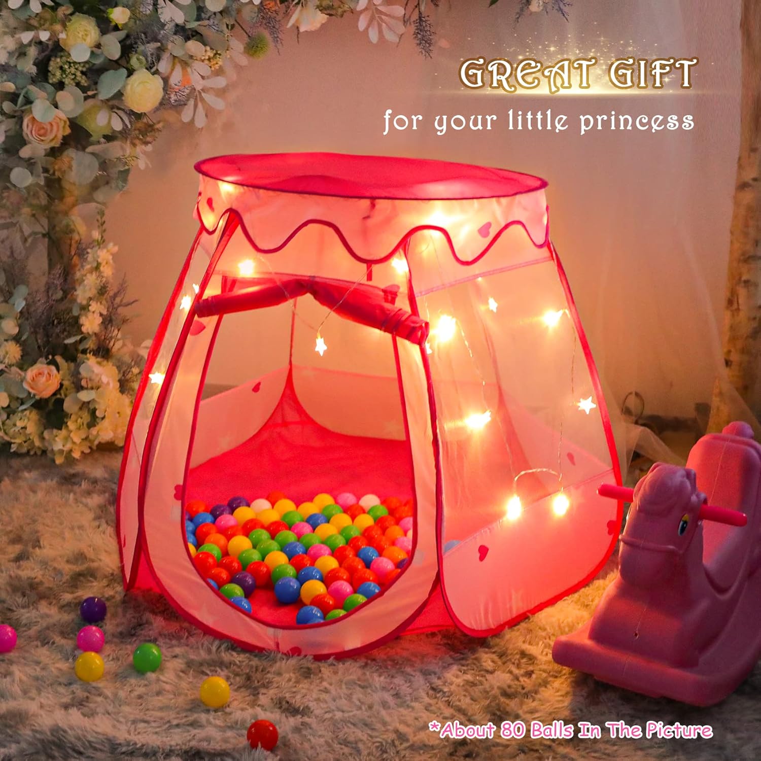 Thumbnail 1 de DISHIO Ball Pit with 50 Balls and Star Lights — Pop-Up Princess Tent for Toddlers