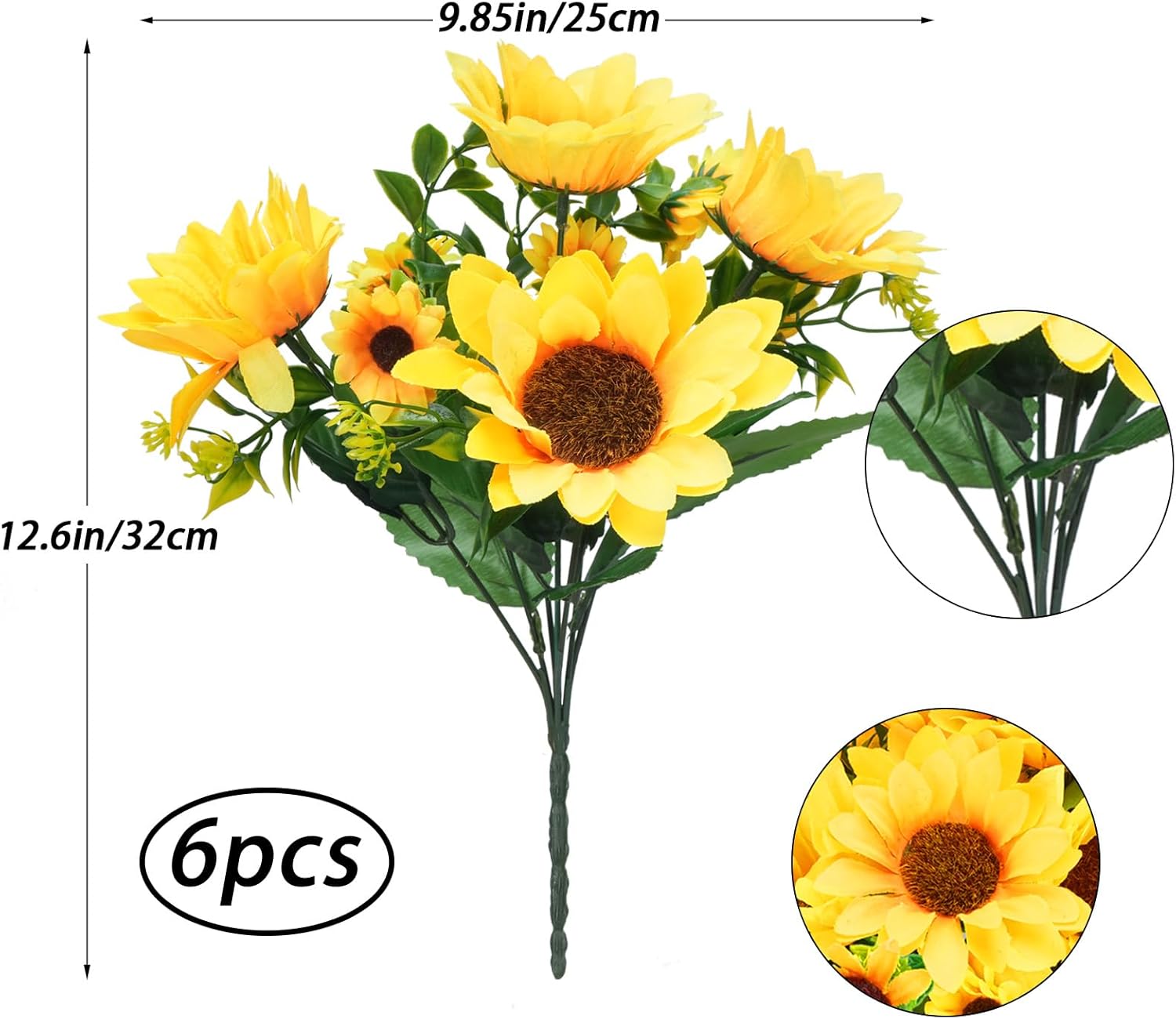 Thumbnail 1 de Luabue 6er Set Kunstblumen Sonnenblumen (32 cm) für Vase & Tischdeko