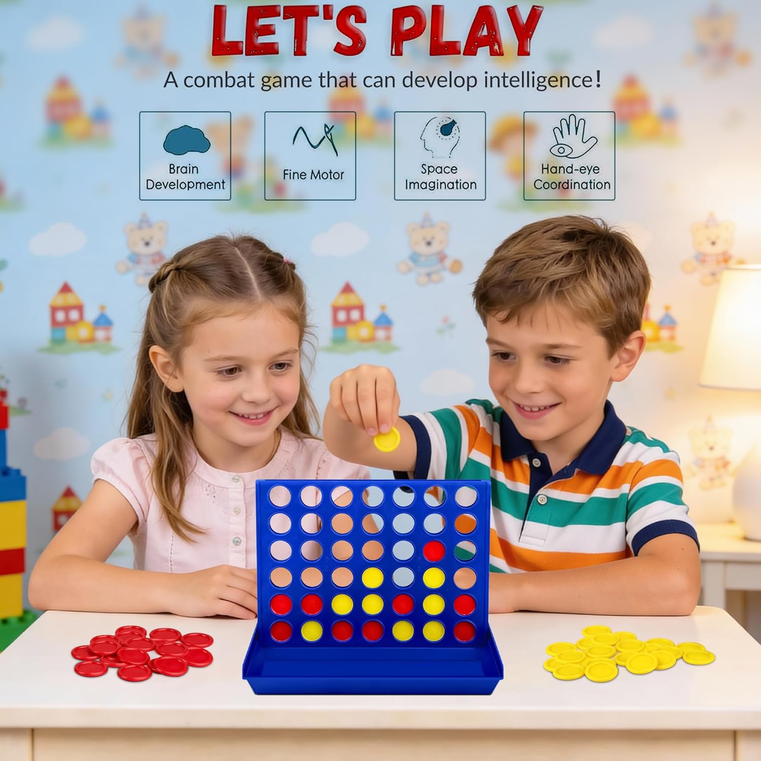 Thumbnail 3 de VingaHouse 4 in Linea Gioco-Quattro – Gioco da Tavolo Educativo Portatile per Bambini (Blu)