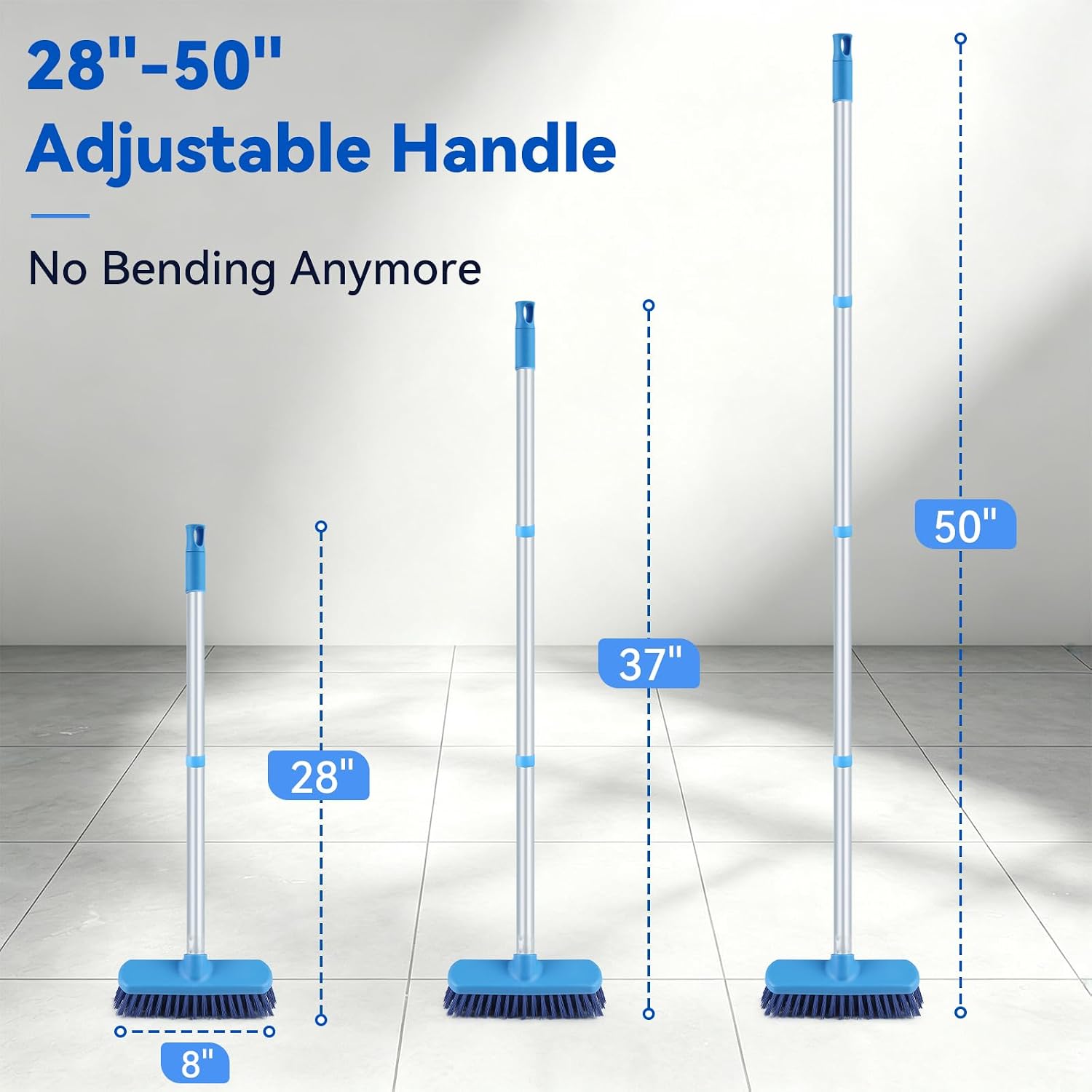 Detalle 2 de YONILL Deck Brush with Long Handle – 50" Adjustable Floor Scrub Brush for Shower, Tub, Tile & More