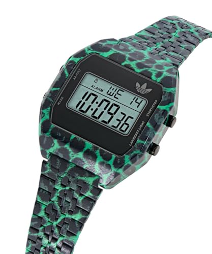 Detalle de Reloj adidas Originals Unisex Digital Two con caja de acero 36 mm y correa expansion animal print