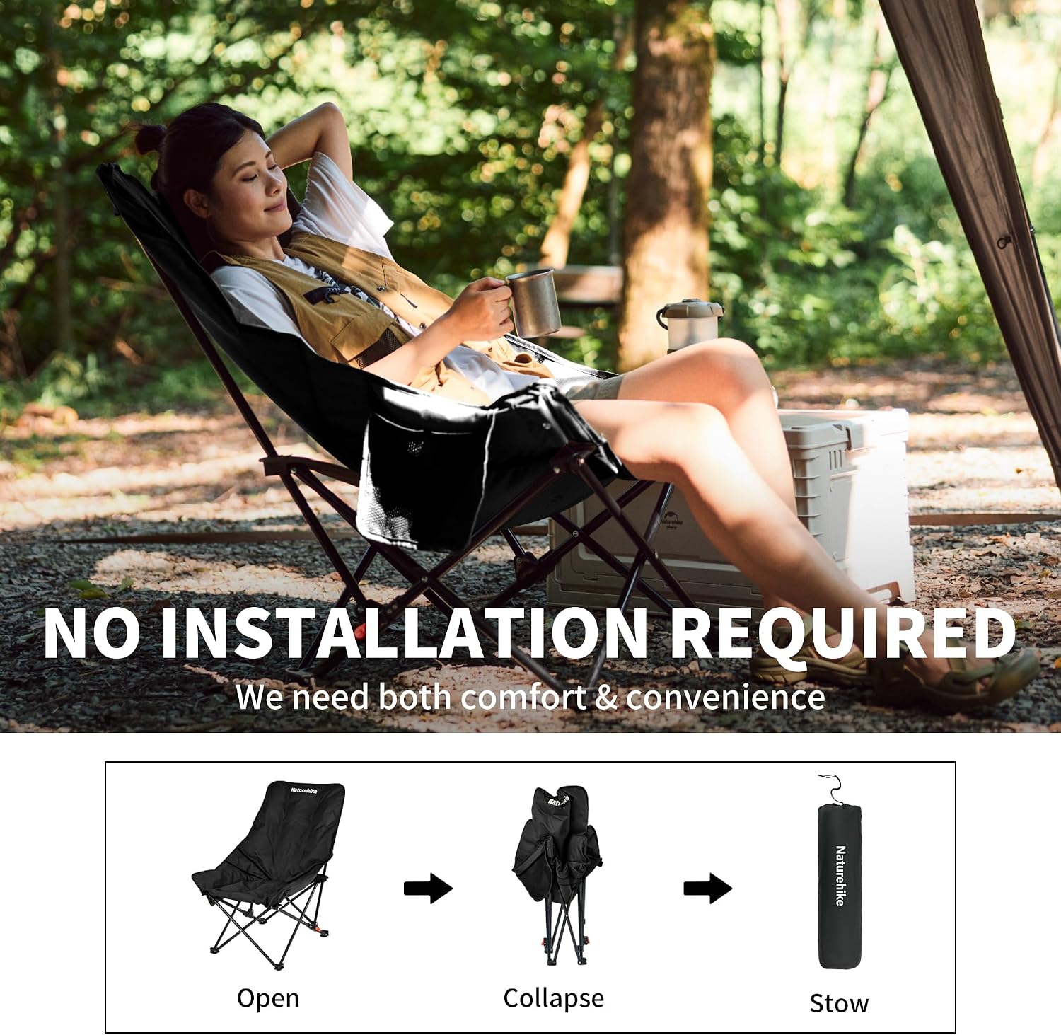 Thumbnail 6 de Naturehike Sea Star faltbarer Campingstuhl (gepolstert, XXL) mit Tasche – hochlehner Relaxsessel für Garten & Outdoor