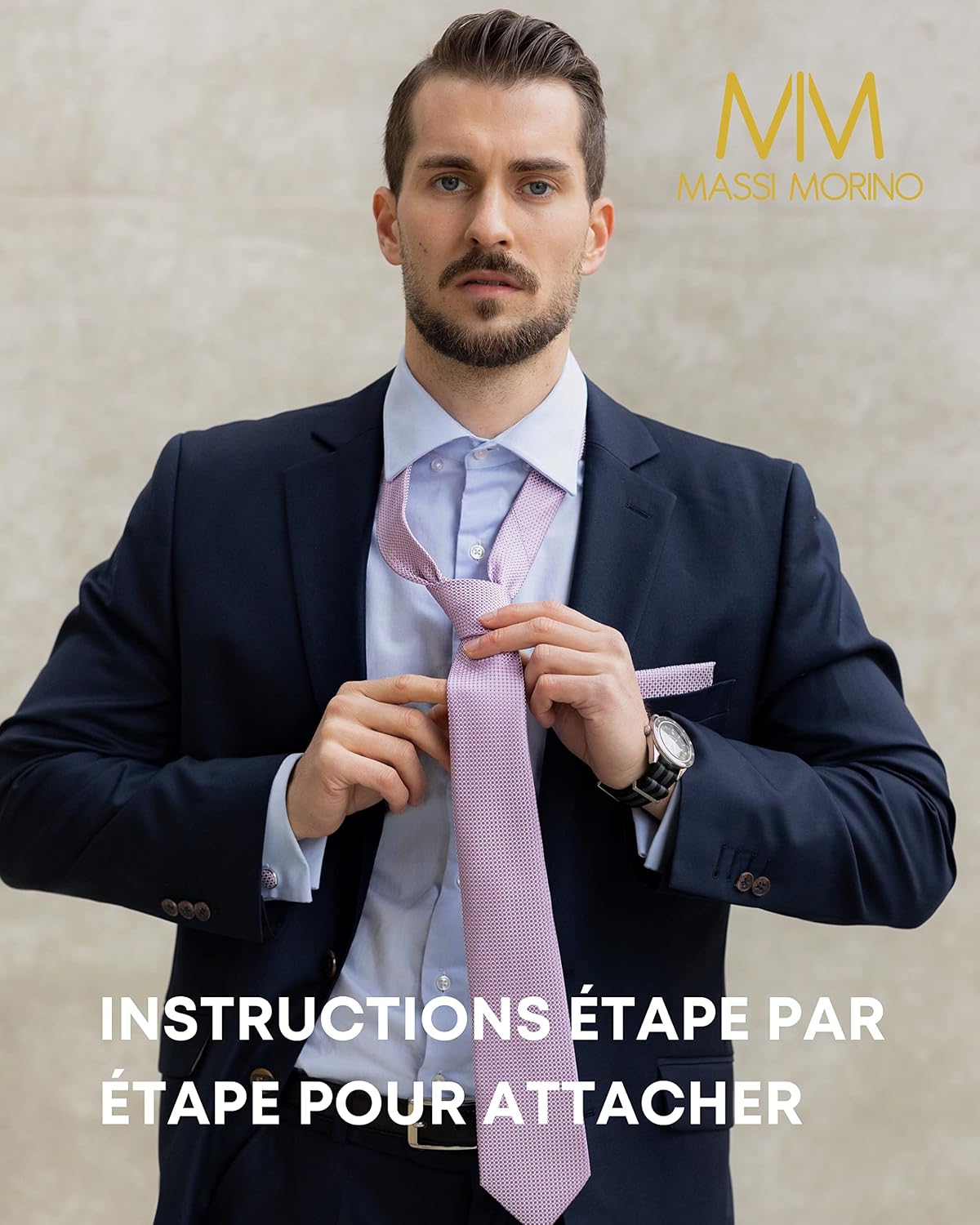 Detalle de Coffret cravate homme Massi Morino Morino 5-en-1 (cravate, mouchoirs, boutons de manchette et pince à cravate)
