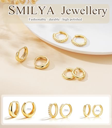 Detalle de SMILYA 3 Pairs Gold Hoops Earrings for Women – Hypoallergenic 925 Silver Posts, Multi-Design Stacks