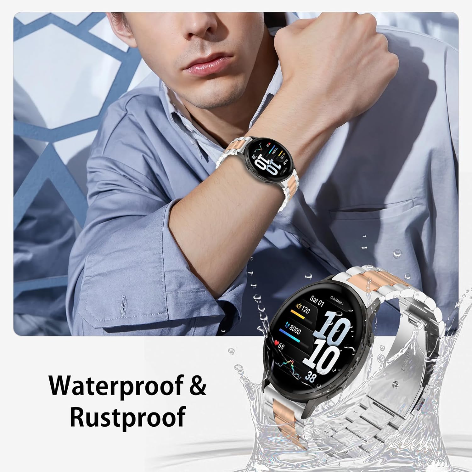 Thumbnail 2 de SumRioo 22mm Stainless Steel Watch Strap for Garmin and Huawei Smartwatches