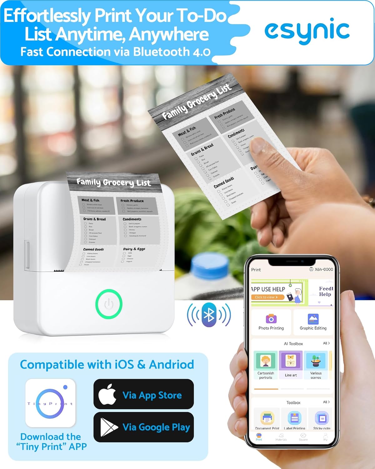 Thumbnail 2 de eSynic Mini Photo Printer Portable Pocket Thermal Printer with 10 Rolls & Storage Bag