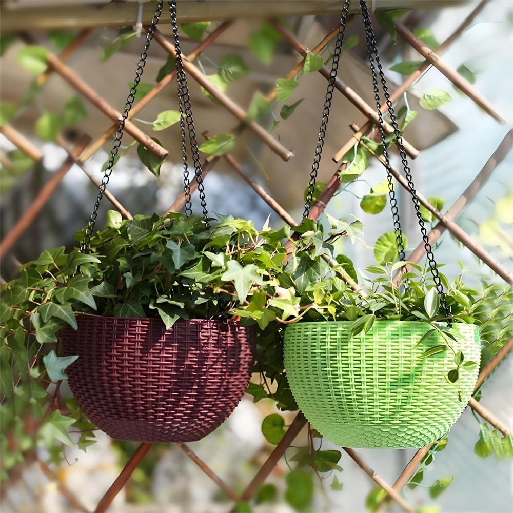 Detalle de LoNinLoAn 8pc Hanging Basket Chains (3-Point) with Hooks for Black Plant Pots & Bird Feeders