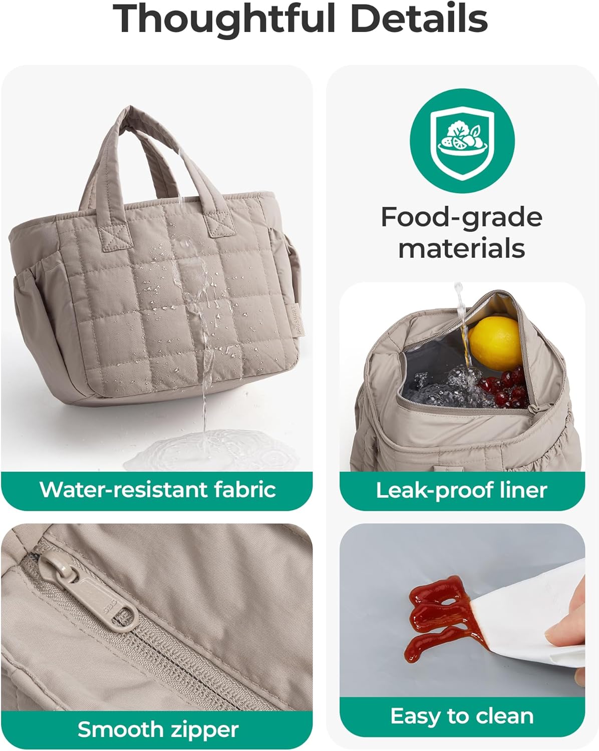 Thumbnail 6 de BAGSMART Lunch Bag for Women: Small Quilted Puffer Insulated Lunch Box (Forest Green)