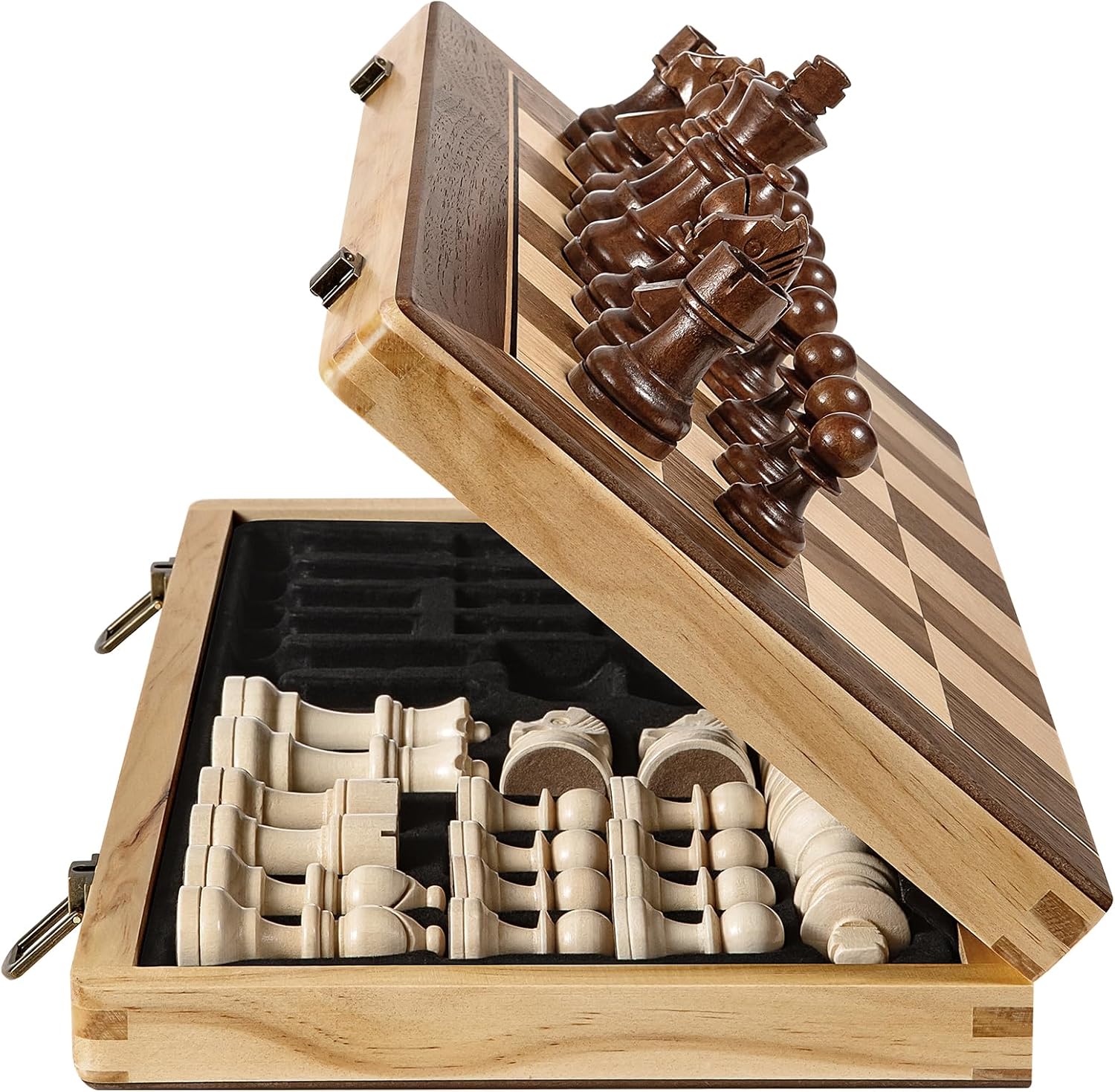 Detalle de Sihaiyuan 15” Magnetic Wooden Chess Set – Travel Chess & Checkers, 2-in-1 Foldable Board