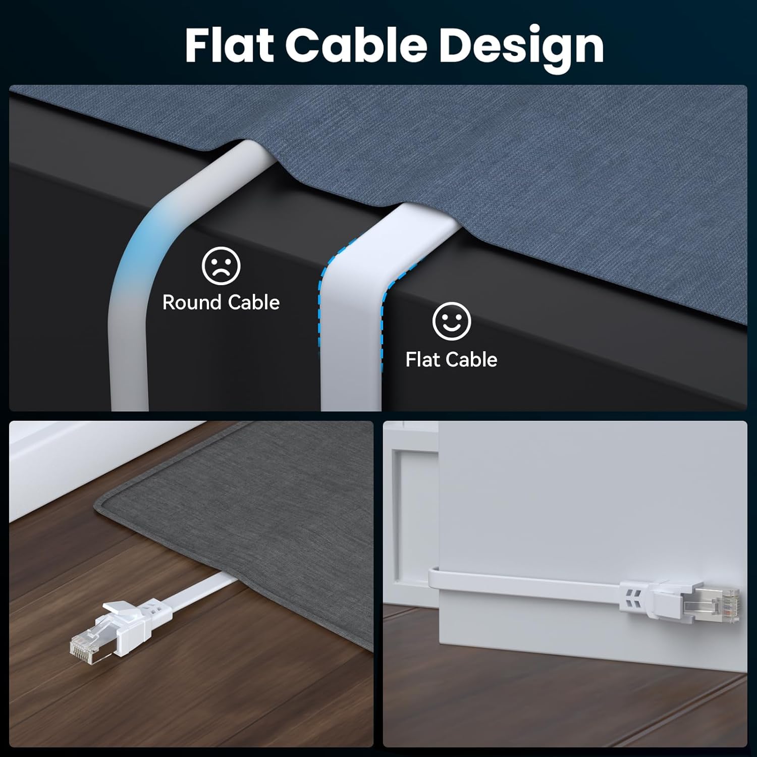 Thumbnail 4 de BAHIWOM Cat8 Ethernet-Kabel 10 m (flach) mit Clips, 40 Gbit/s & 2000 MHz, RJ45 für Router, Modem, PC & Laptop – Weiß