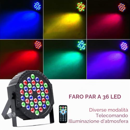 Detalle de VYmaksran Faretto LED Par 36 RGB – set da 4, DMX512 e telecomando per palco e feste