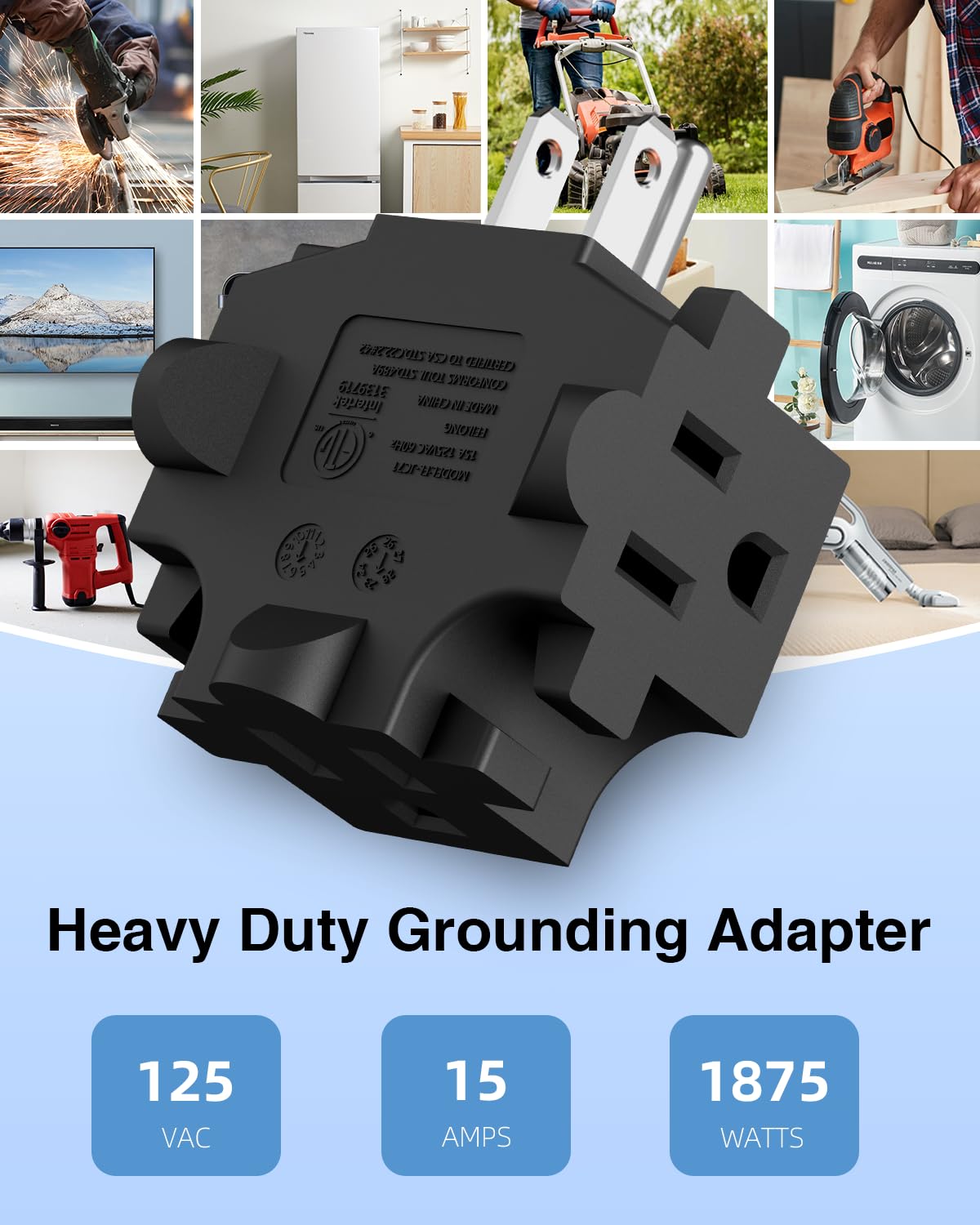Detalle 2 de K KASONIC FL-JC71 3-Outlet Grounding Adapter, 15 A, 4-Pack, Black