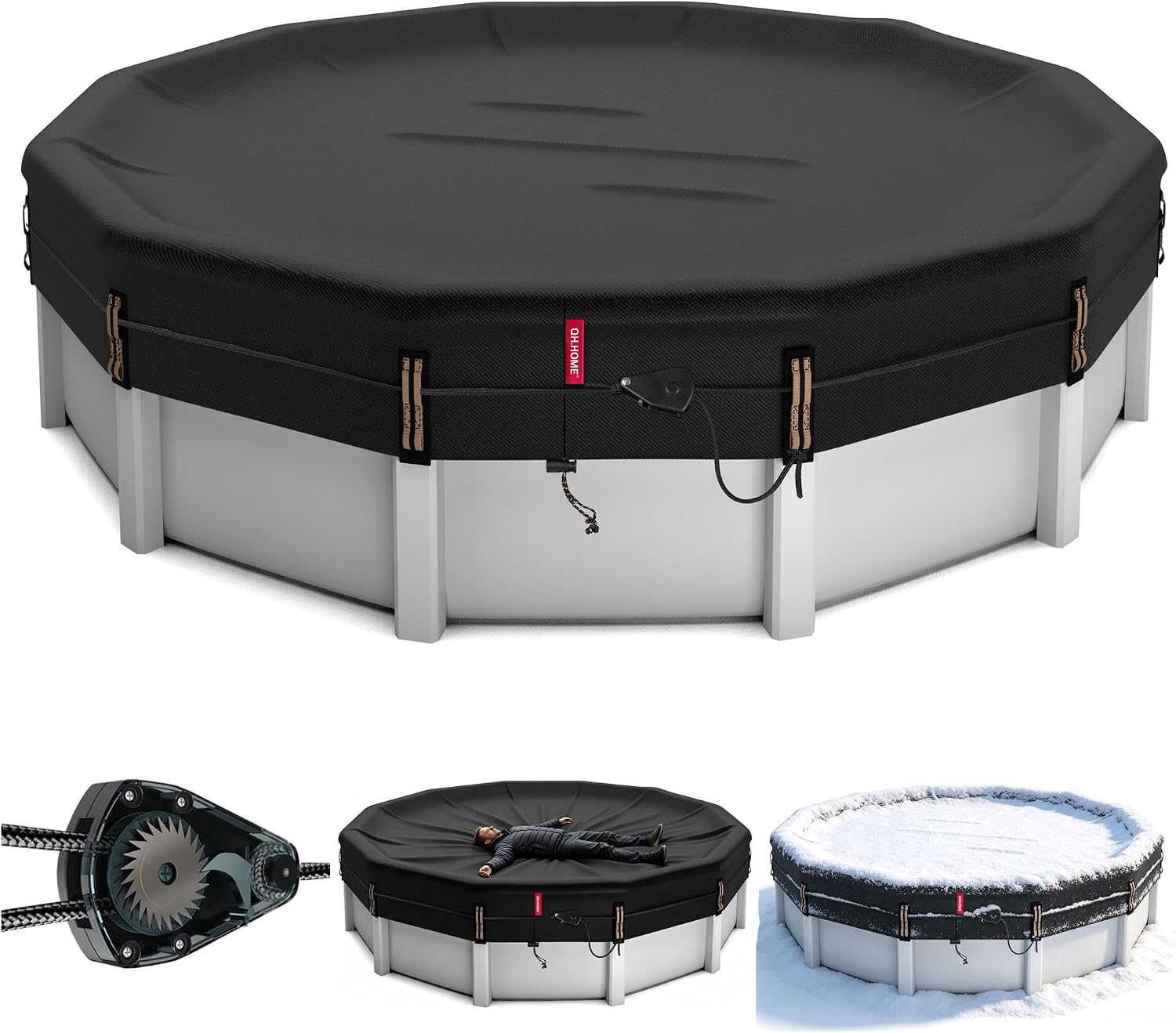 Detalle de QH.HOME 21Ft (Round Pool) Winter Pool Cover, 500D Fabric, Ratchet Fit