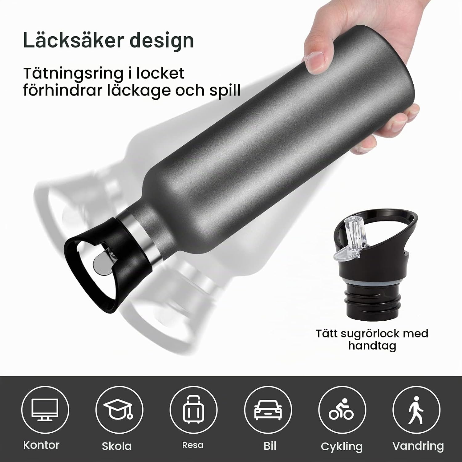 Detalle de Volhoply 750 ml isolerad vattenflaska, 2-pack i rostfritt stål med sugrörslock