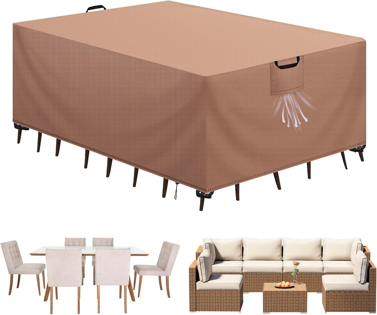 Detalle de Aujink copertura tavolo esterno impermeabile in tessuto Oxford 420D kaki (300x250x100 cm)