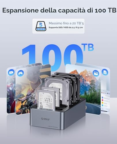Detalle de ORICO Alluminio Docking Station 5 Bay per HDD/SSD 2,5"/3,5" con Clone Offline 1:4 e Alimentazione (6656C3-C)