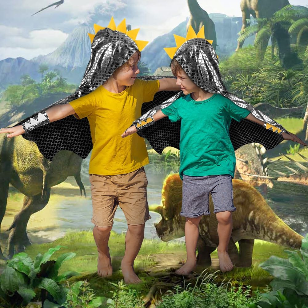 Detalle 2 de Mantello di Dinosauro per bambini di Aomig con maschera - Costume drago per feste e giochi di ruolo