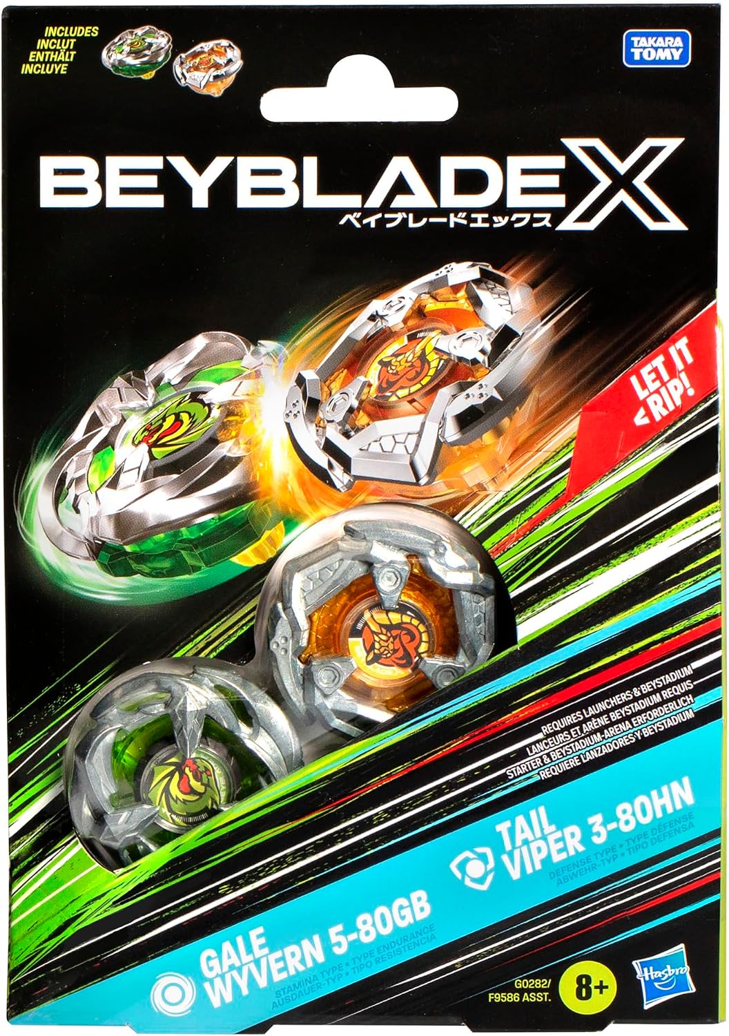 Detalle de Hasbro Beyblade X Gale Wyvern 5-80GB i Tail Viper 3-80HN, zestaw 2 bączków