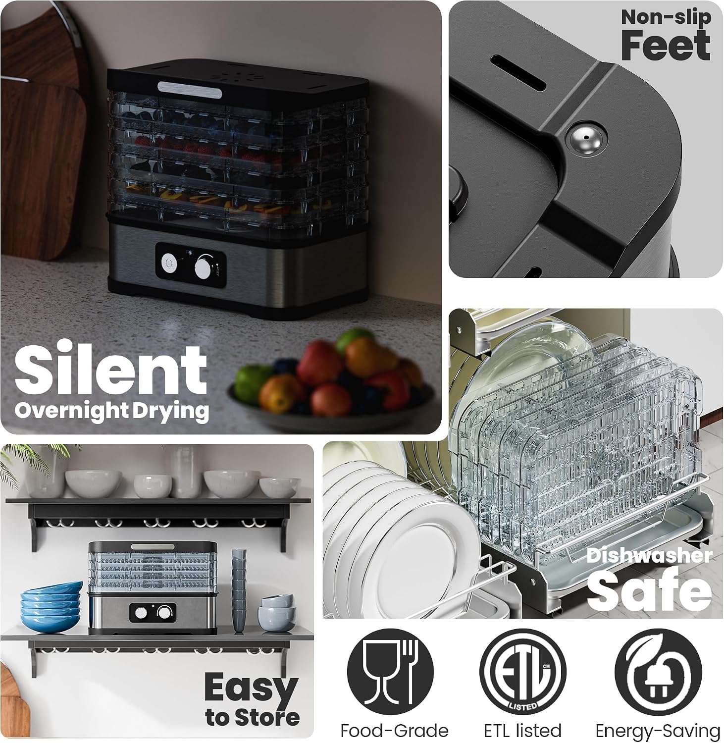 Detalle 2 de Konfintos GGJ-300A Small Food Dehydrator, 5 BPA-Free Trays, 250W
