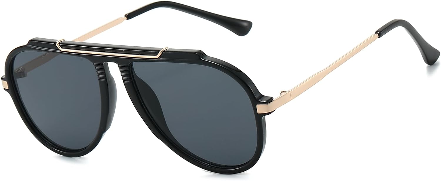 Detalle de LJCZKA Oversized Pilot Sunglasses – Gold Metal Frame, UV400 Protection