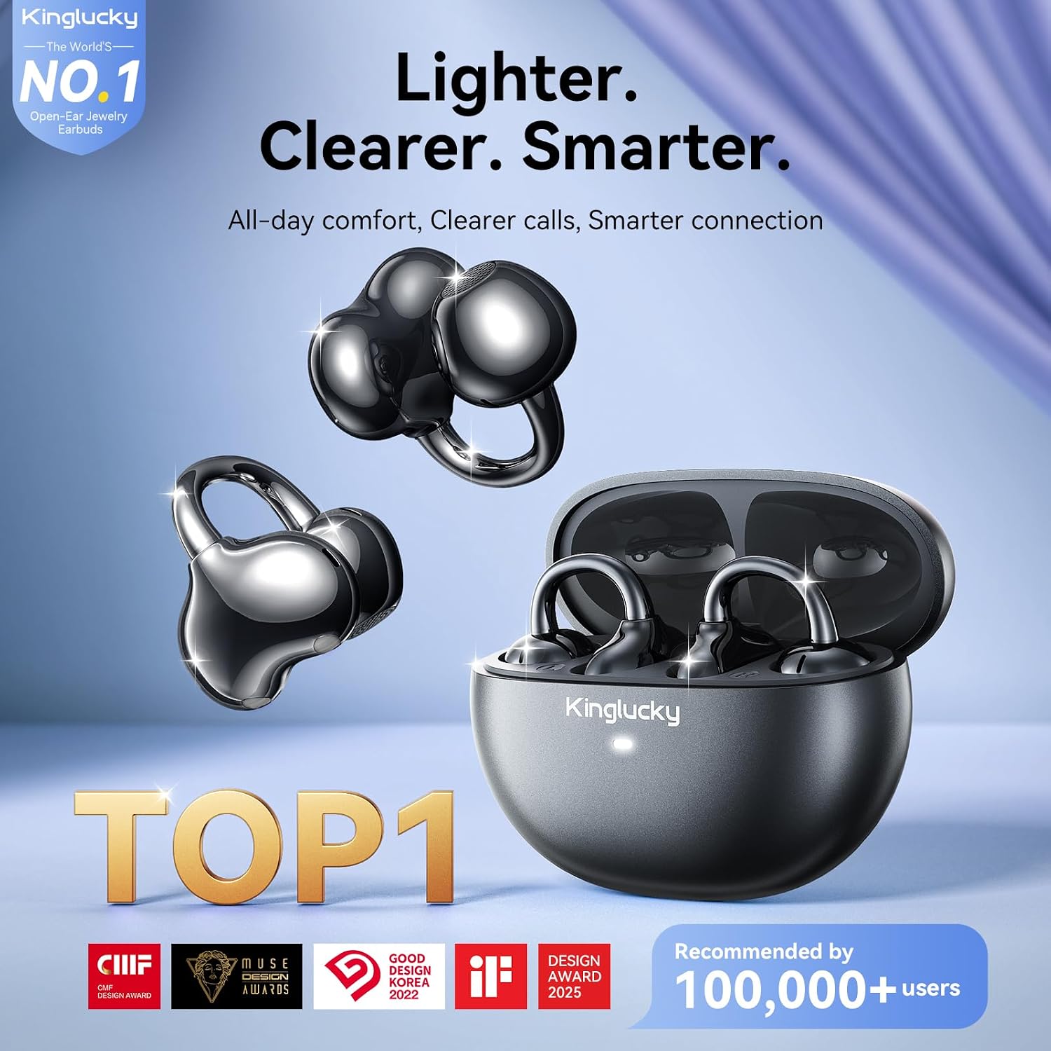 Thumbnail 1 de Kinglucky A8 Clip-On Open-Ear Earbuds with Bluetooth 6.0 and 40-Hour Case Playtime