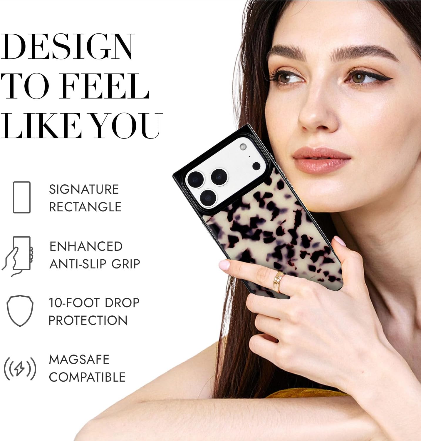 Detalle de COCOMII Rectangle Case for iPhone 17 Pro Max – Ivory Tortoiseshell, MagSafe Compatible
