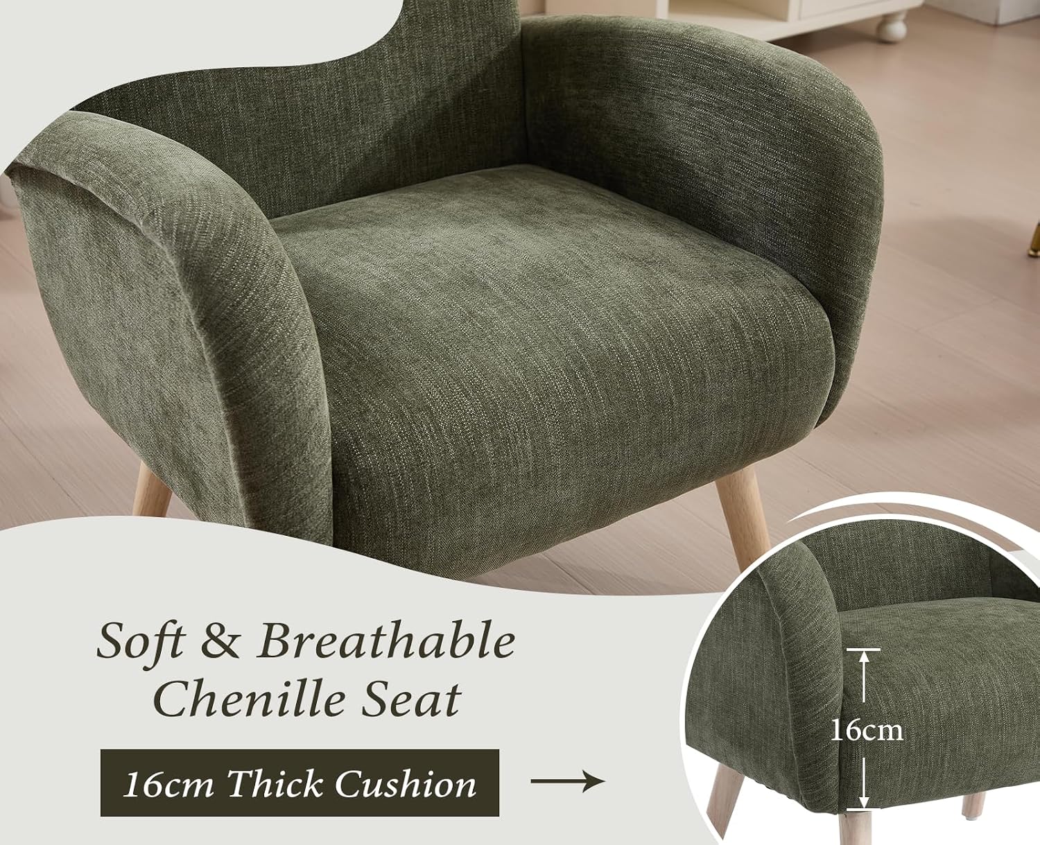 Detalle de chairus 34e9f093-4f13-4b4c-96e0-32778f2f79b0 chenillefauteuil met houten poten, groen
