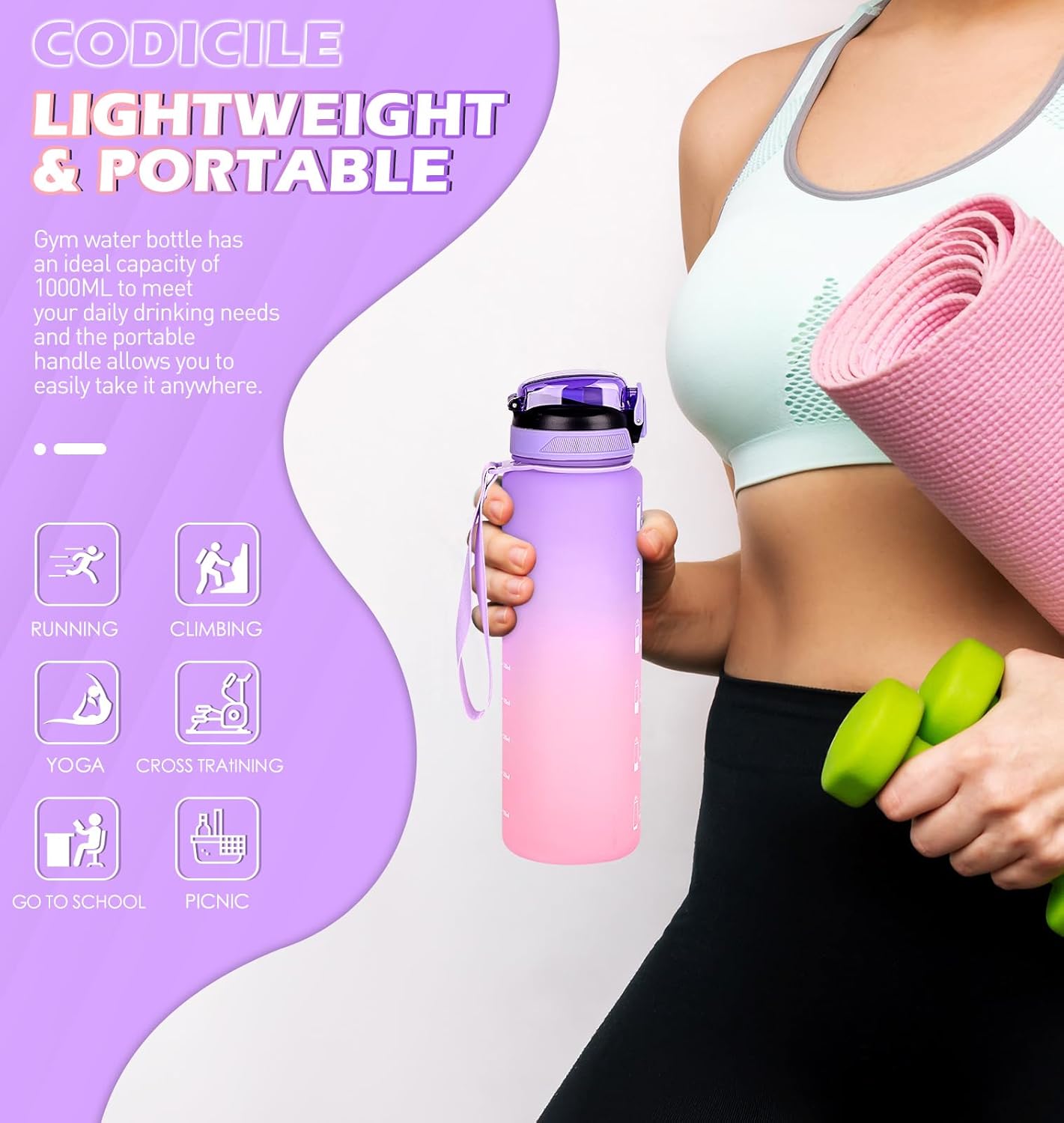 Thumbnail 4 de CodiCile 1L water bottle with straw 🚰