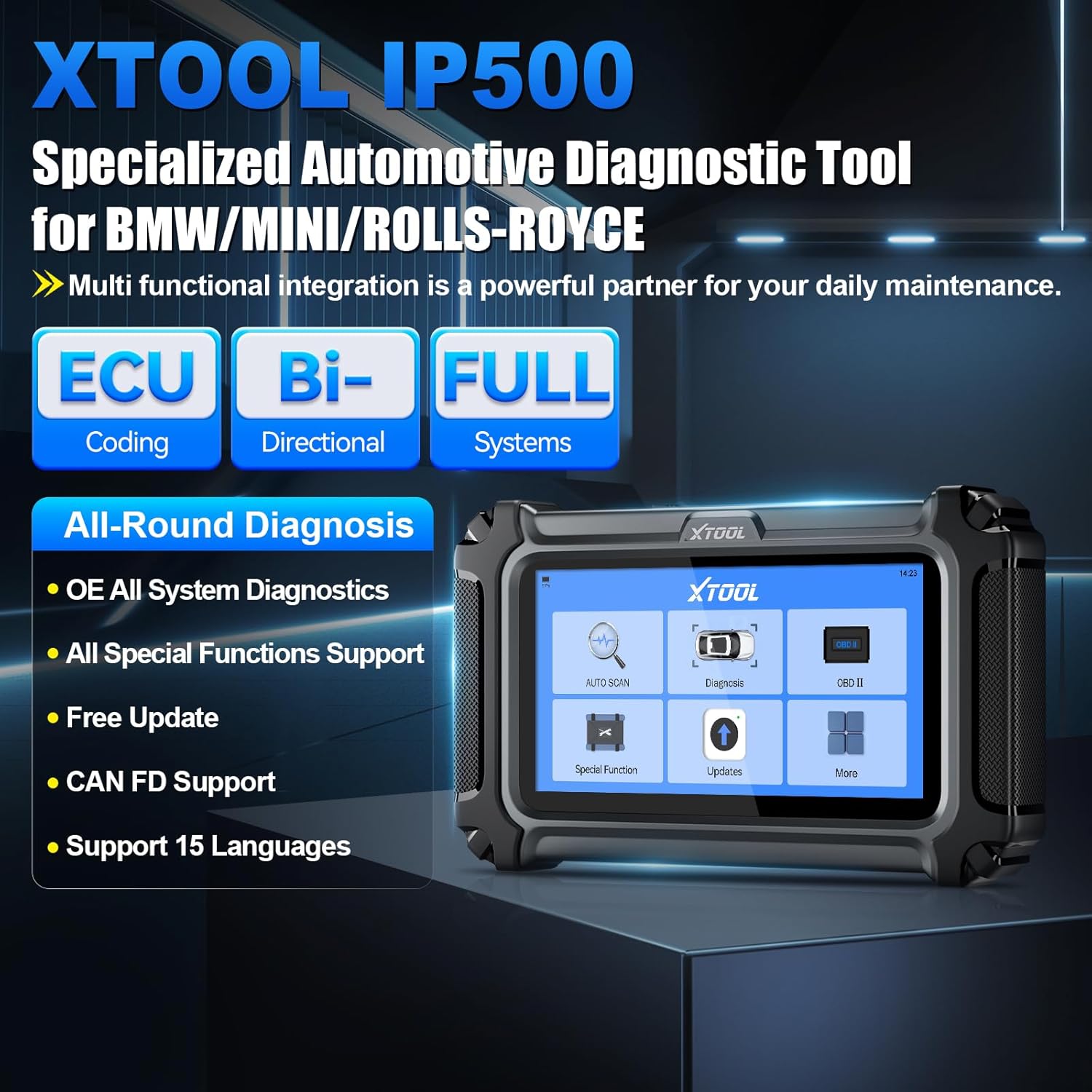 Detalle 2 de XTOOL IP500 OBD2 Scanner for BMW/Mini/RR – Bidirectional Diagnostics, Full System, 23+ Resets