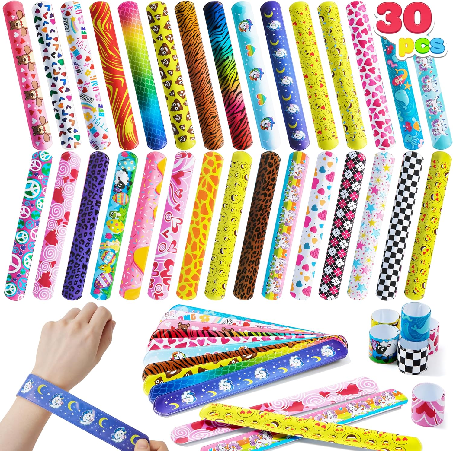 JOYIN 30er Slap-Armbänder für Kinder (30 Designs) – Party-Mitgebsel ab 4 Jahren