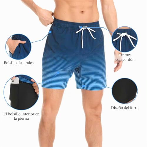 Detalle de Bañador 2 en 1 Kfnire para Hombre con Forro de Compresión y Secado Rápido