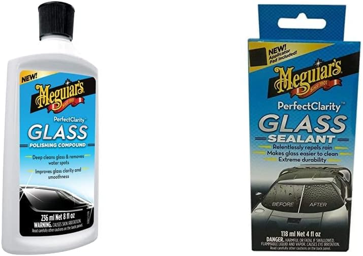Detalle de Meguiar's G8408EU Polish Vitres et Pare-Brise – 236 ml, transparence restaurée des vitres marquées par le sel et les UV