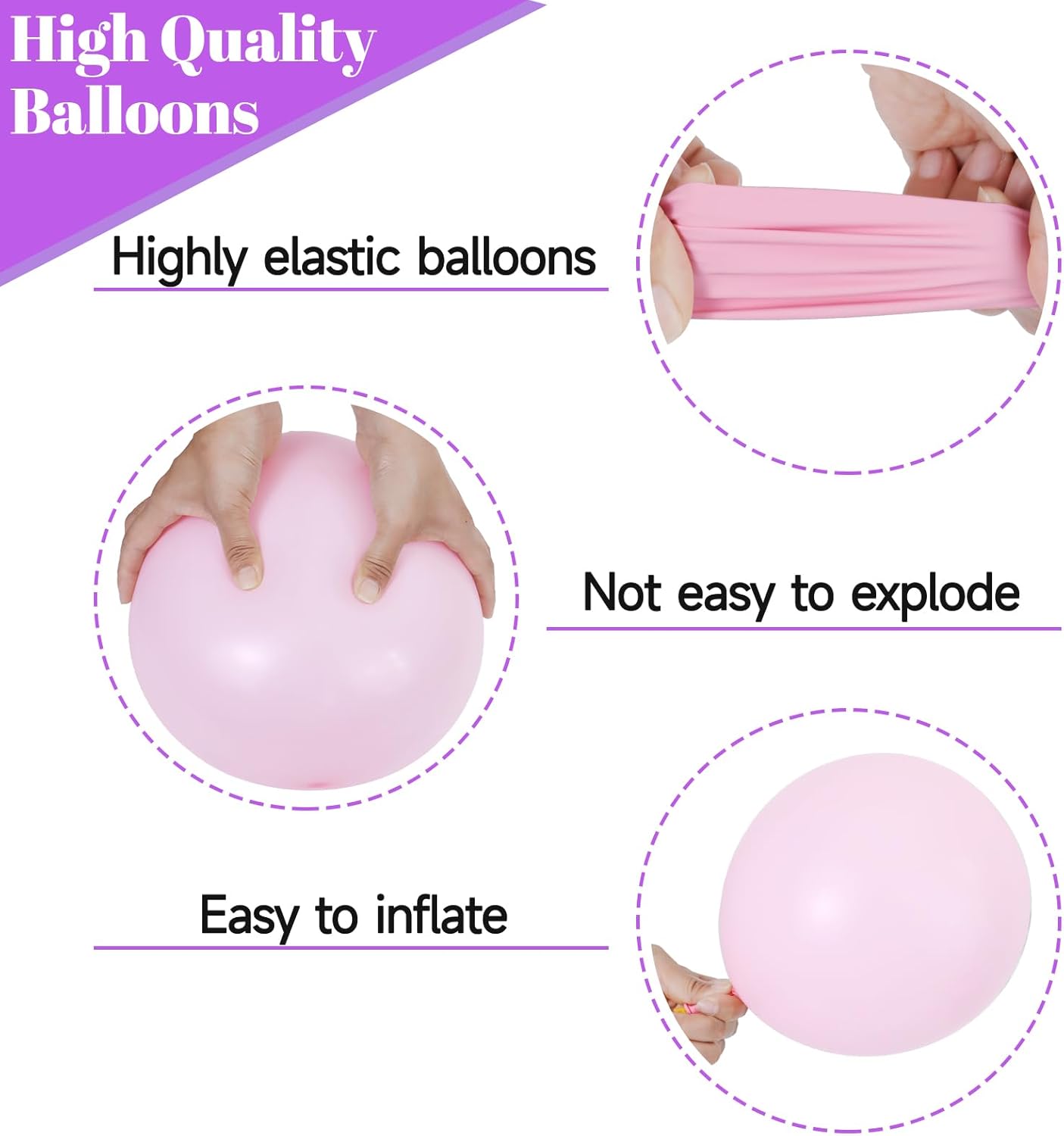 Thumbnail 3 de 68-Piece Pink and Purple Balloons (12 Inch) Metallic, Macaron & Confetti Latex Set with Ribbons