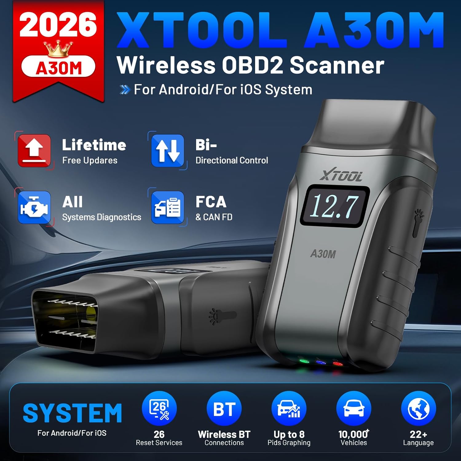 Detalle de XTOOL Anyscan A30M OBD2 scanner, 26 resets