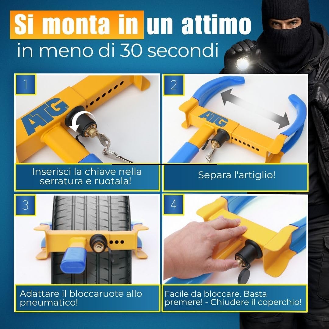 Thumbnail 4 de ATG Bloccaruota Auto e Rimorchio – Antifurto meccanico universale per auto, caravan e rimorchi (18–28 cm)