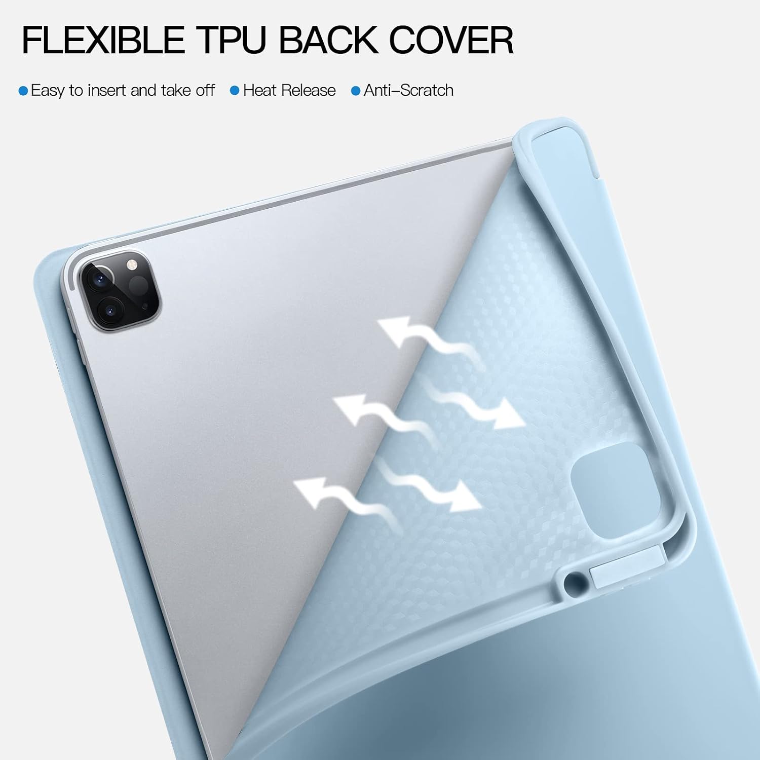 Detalle de Vobafe TPU Back Case with Pencil Holder for iPad Pro 12.9 (6th–3rd Gen) – Light Blue