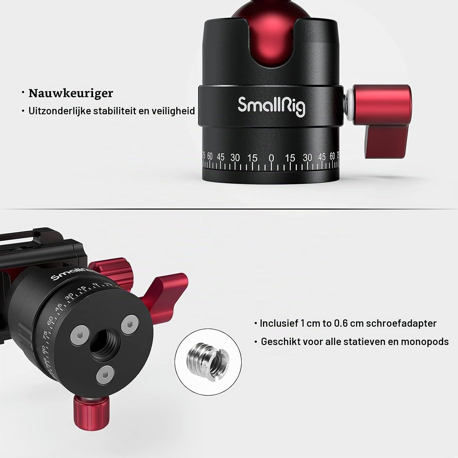 Detalle 2 de SMALLRIG 3034 mini-balhoofd van aluminium met 360°-rotatie en 1/4-inch aansluiting