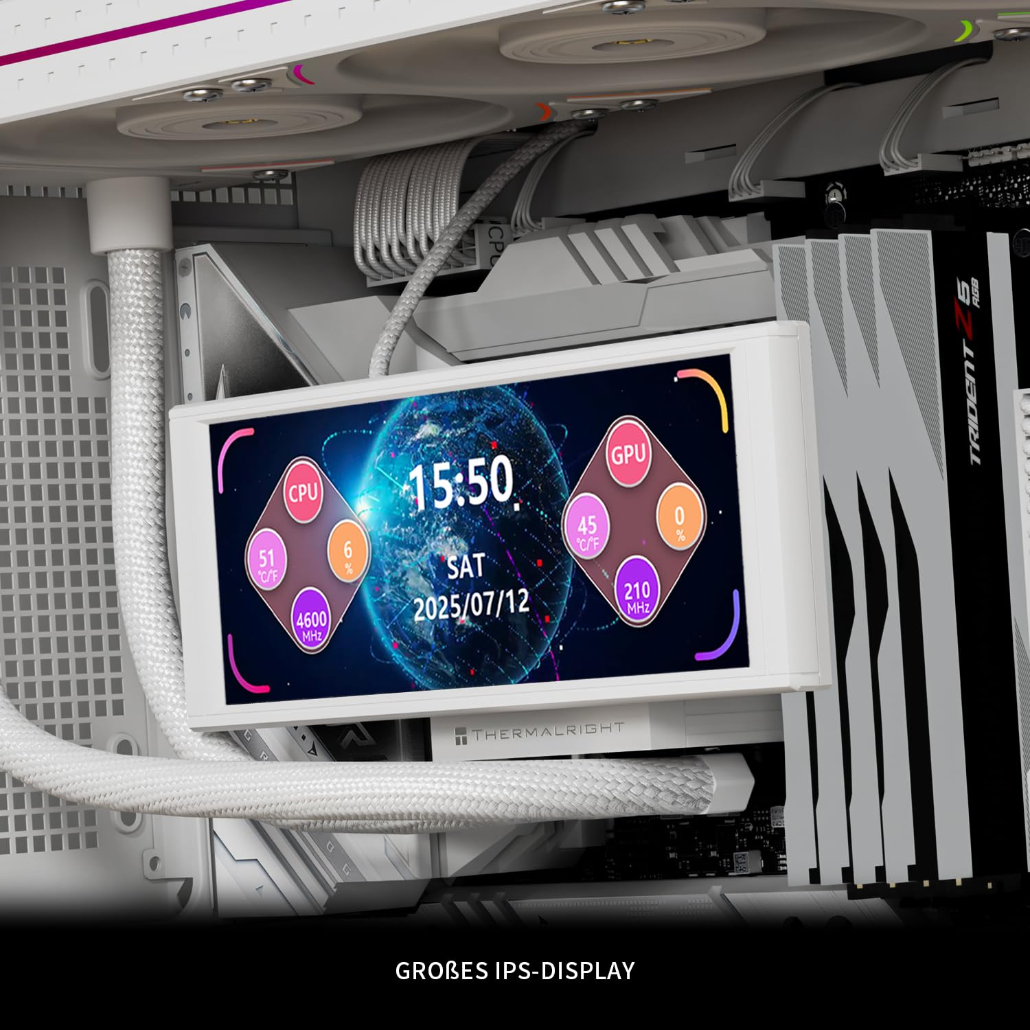 Detalle de Thermalright Trofeo Vision LCD Weiß 6,86-Zoll – Vollfarb-LCD Display für CPU-Wasserkühlung