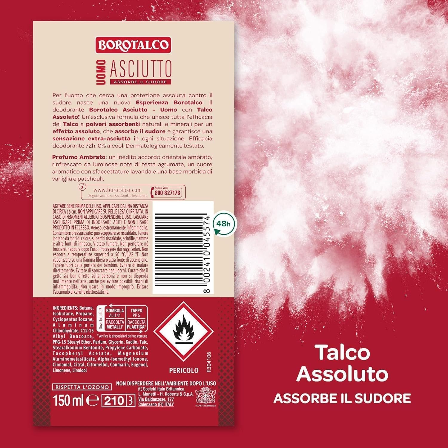 Detalle 2 de Borotalco Deodorante Uomo Spray Asciutto 72h 150 ml