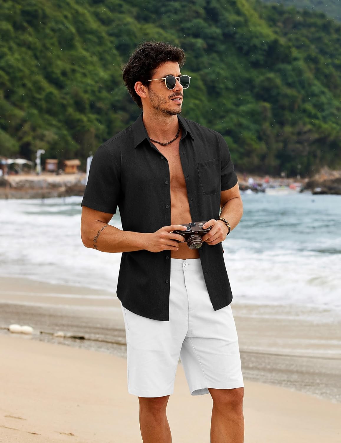Thumbnail 2 de COOFANDY Herren Hemd Kurzarm Sommer – Leichtes Freizeithemd mit Brusttasche im Regular Fit