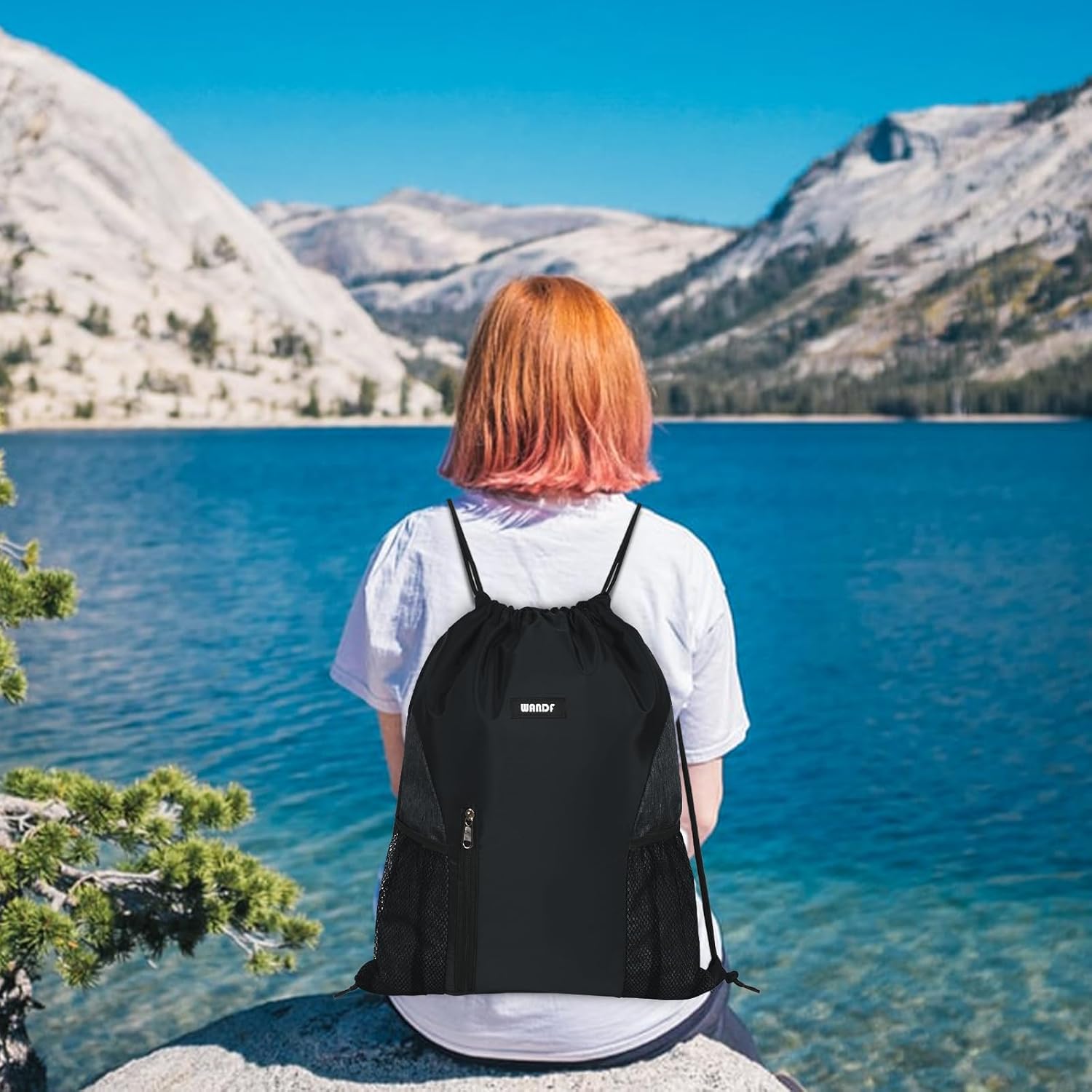 Detalle 2 de WANDF Drawstring Backpack: Water-Resistant Gym Sackpack for All Ages